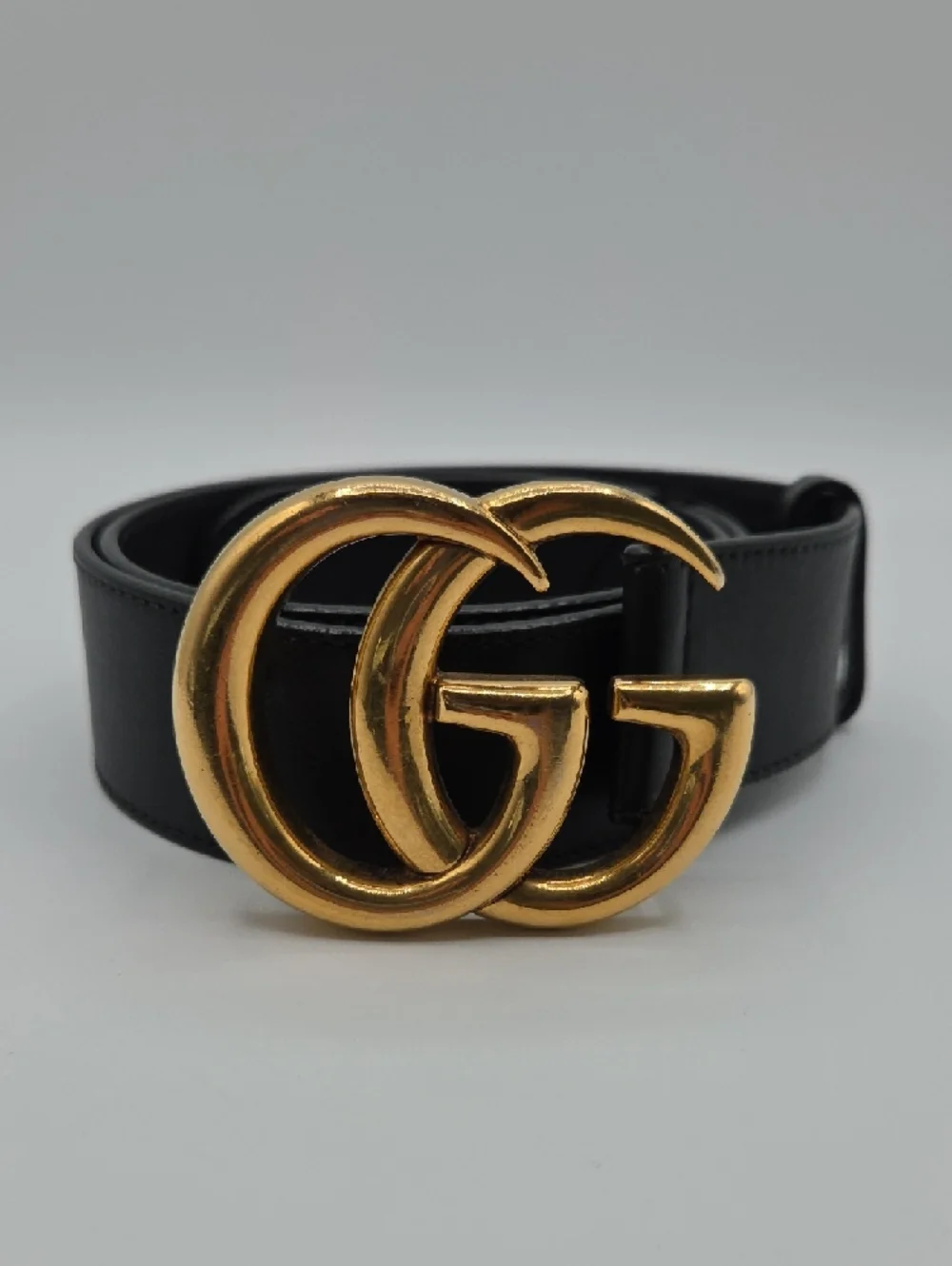 Authentic Gucci GG Marmont Wide Leather Belt - Black & Gold 75/30